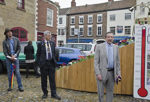 From the left, Frazer Johnston, the designer and builder of the Ziggurat, Peter Chandler, President of the Rotary Club of Stokesley, and George Carter, who brought the sponsors to the table